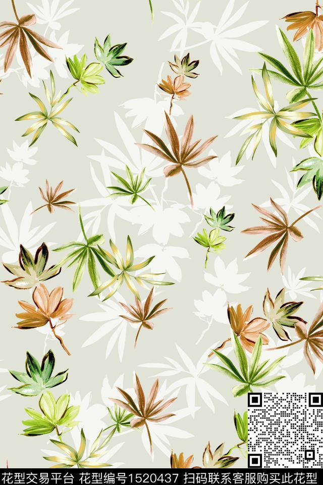 小清新女装绿植树叶数码印花华亿平台下载（图片编号: 1520437） - 瓦栏（Walan）