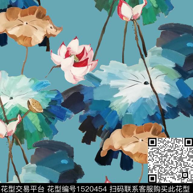 荷花油画华亿平台中老年数码印花华亿平台下载（图片编号: 1520454） - 瓦栏（Walan）