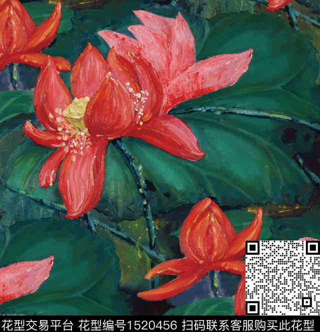 荷花油画华亿平台中老年数码印花华亿平台下载（图片编号: 1520456） - 瓦栏（Walan）