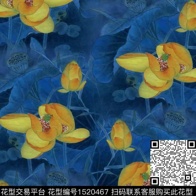 荷花中老年国画数码印花华亿平台下载（图片编号: 1520467） - 瓦栏（Walan）