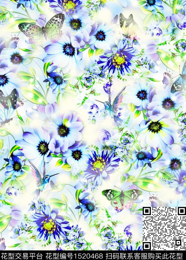 浪漫花卉花卉梦幻花卉数码印花华亿平台下载（图片编号: 1520468） - 瓦栏（Walan）