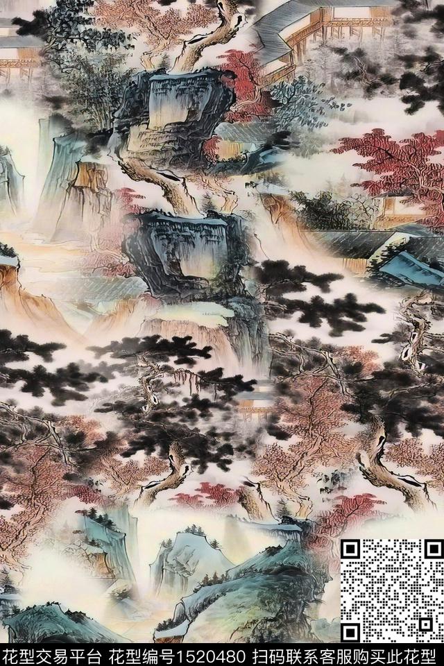 香云纱国画中老年数码印花华亿平台下载（图片编号: 1520480） - 瓦栏（Walan）