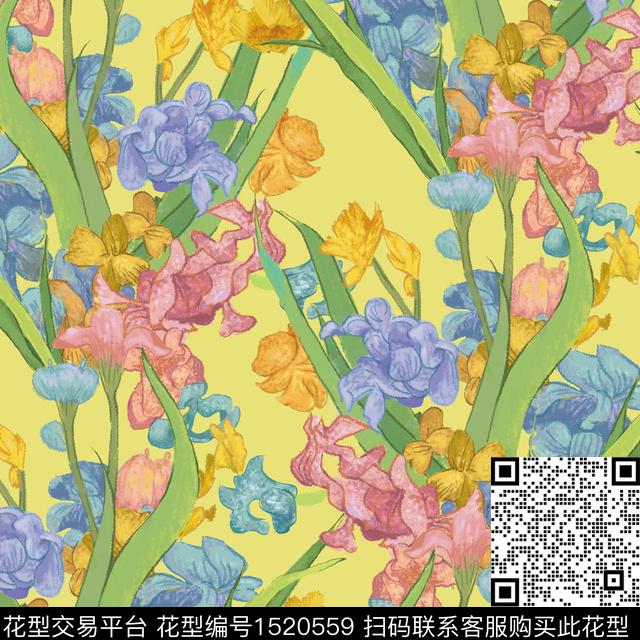 向日葵年轻女性水仙花数码印花华亿平台下载（图片编号: 1520559） - 瓦栏（Walan）