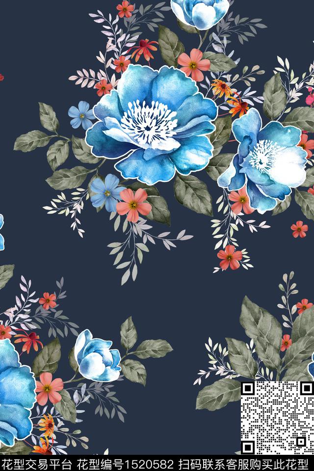 女装花卉大花数码印花华亿平台下载（图片编号: 1520582） - 瓦栏（Walan）