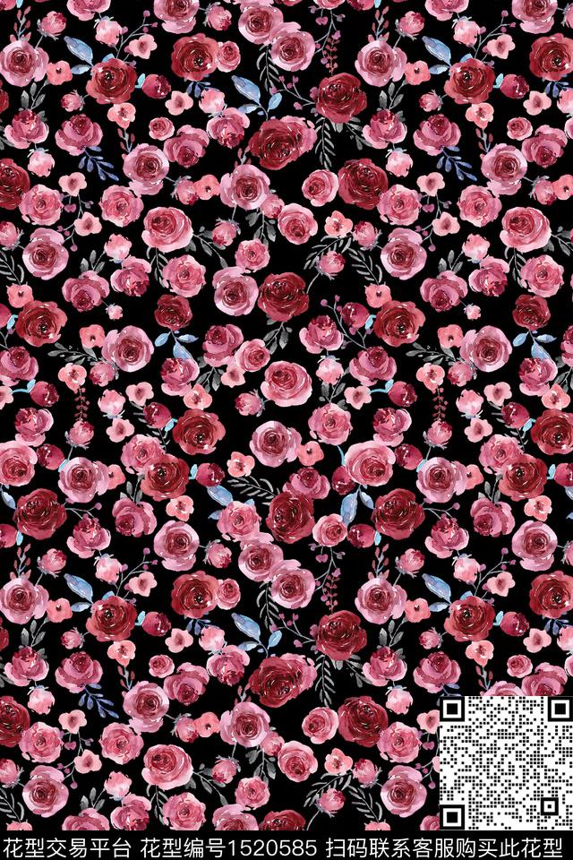 花卉小清新真丝数码印花华亿平台下载（图片编号: 1520585） - 瓦栏（Walan）