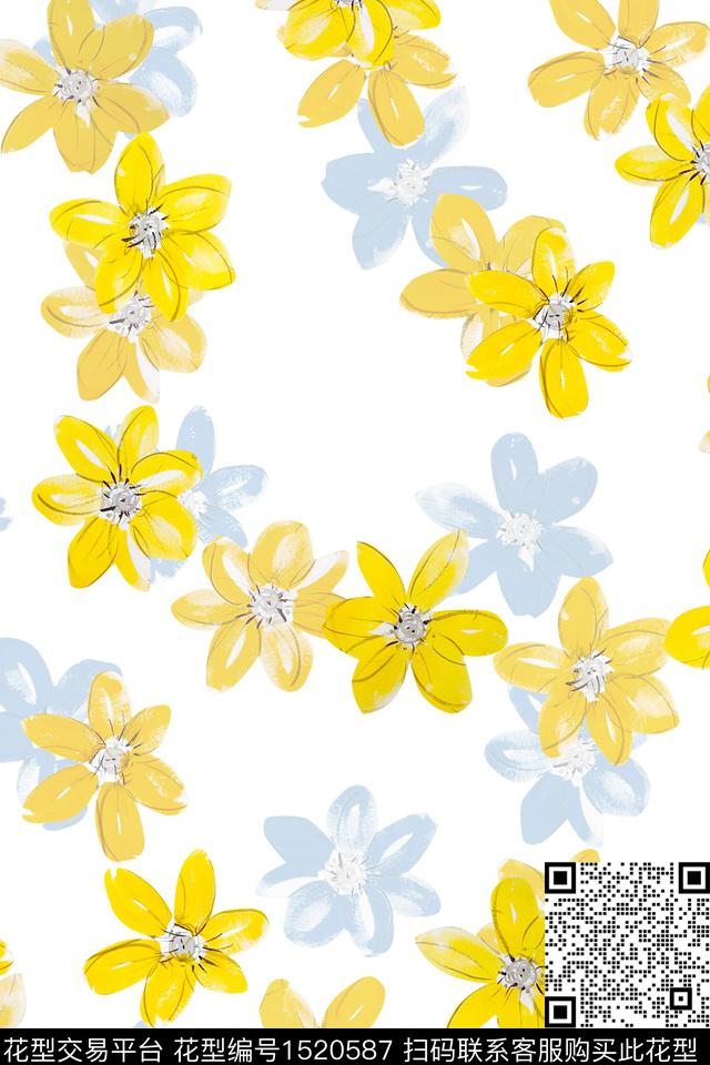 花卉小清新水彩花卉数码印花华亿平台下载（图片编号: 1520587） - 瓦栏（Walan）