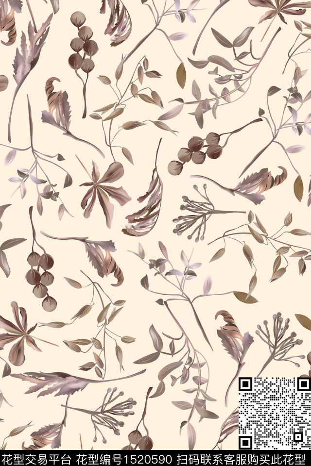 年轻女性植物绿植树叶数码印花华亿平台下载（图片编号: 1520590） - 瓦栏（Walan）