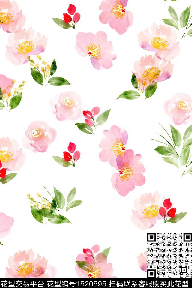 花卉小清新水彩花卉数码印花华亿平台下载（图片编号: 1520595） - 瓦栏（Walan）