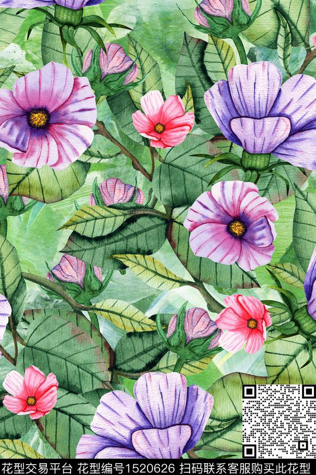 绿植树叶年轻女性小清新数码印花华亿平台下载（图片编号: 1520626） - 瓦栏（Walan）