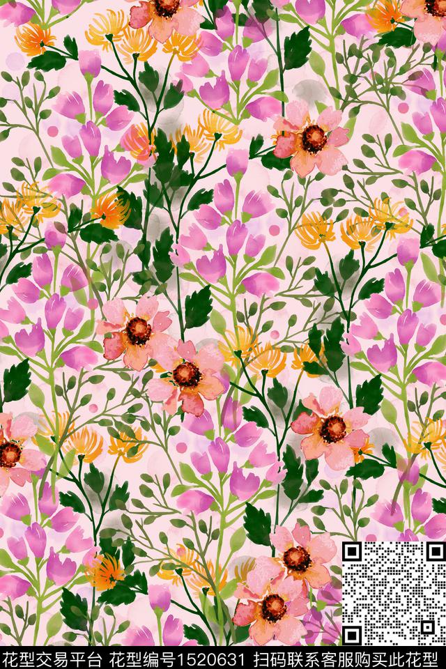 田园年轻女性小清新数码印花华亿平台下载（图片编号: 1520631） - 瓦栏（Walan）