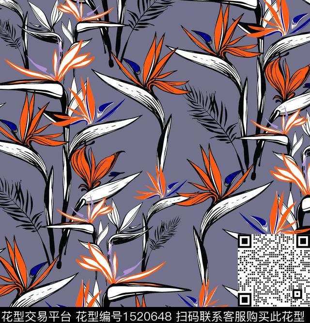 天堂鸟时尚年轻热带华亿平台数码印花华亿平台下载（图片编号: 1520648） - 瓦栏（Walan）