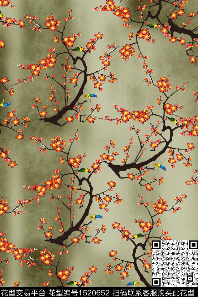 梅花花卉大牌风数码印花华亿平台下载（图片编号: 1520652） - 瓦栏（Walan）
