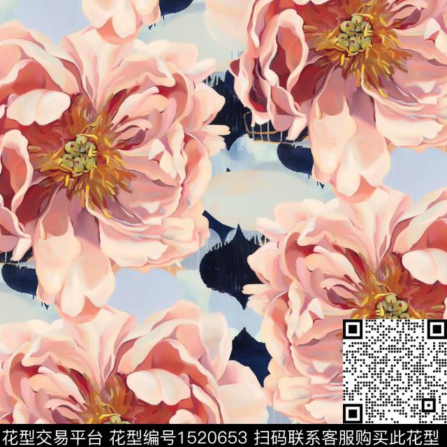 牡丹手绘大花玉兰花数码印花华亿平台下载（图片编号: 1520653） - 瓦栏（Walan）