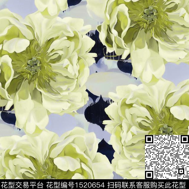 牡丹手绘大花玉兰花数码印花华亿平台下载（图片编号: 1520654） - 瓦栏（Walan）