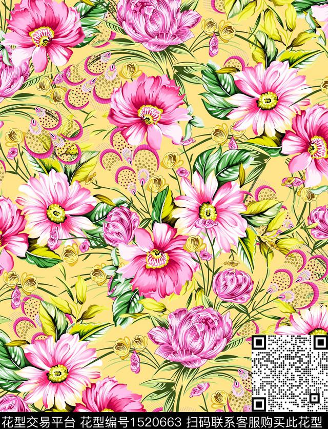 浪漫花卉花卉女装数码印花华亿平台下载（图片编号: 1520663） - 瓦栏（Walan）