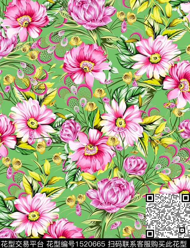浪漫花卉花卉女装数码印花华亿平台下载（图片编号: 1520665） - 瓦栏（Walan）