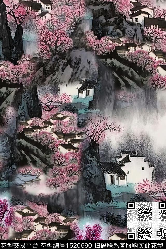 香云纱国画中老年数码印花华亿平台下载（图片编号: 1520690） - 瓦栏（Walan）