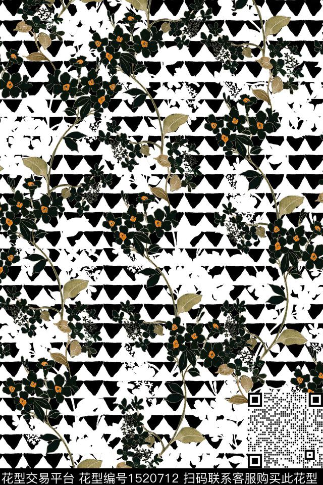 小碎花三角形绿植树叶数码印花华亿平台下载（图片编号: 1520712） - 瓦栏（Walan）
