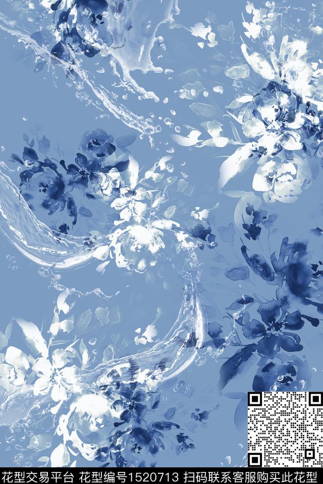 肌理抽象花卉大牌风数码印花华亿平台下载（图片编号: 1520713） - 瓦栏（Walan）