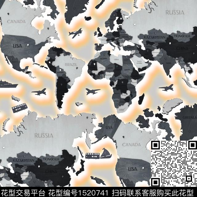 地图字母趣味数码印花华亿平台下载（图片编号: 1520741） - 瓦栏（Walan）