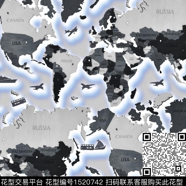 地图字母黑白华亿平台数码印花华亿平台下载（图片编号: 1520742） - 瓦栏（Walan）