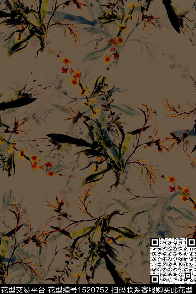 花卉大牌风香云纱数码印花华亿平台下载（图片编号: 1520752） - 瓦栏（Walan）