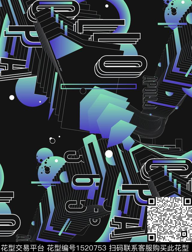 渐变字母男装满版花数码印花华亿平台下载（图片编号: 1520753） - 瓦栏（Walan）