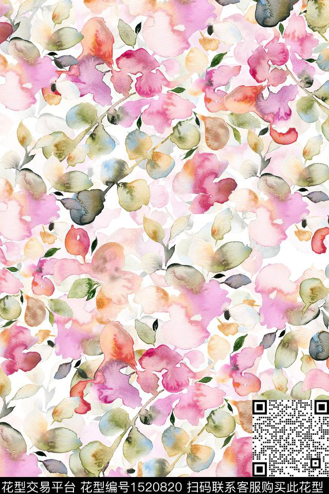 小清新手绘花卉渐变数码印花华亿平台下载（图片编号: 1520820） - 瓦栏（Walan）