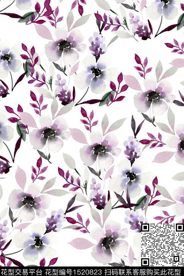 小清新水彩手绘花卉数码印花华亿平台下载（图片编号: 1520823） - 瓦栏（Walan）