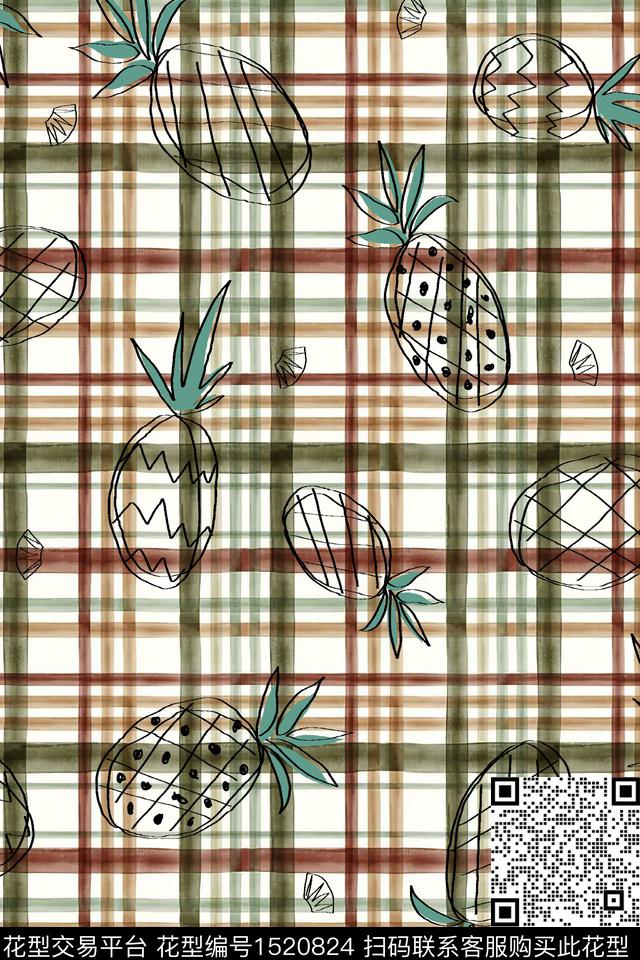 格子水果小清新数码印花华亿平台下载（图片编号: 1520824） - 瓦栏（Walan）