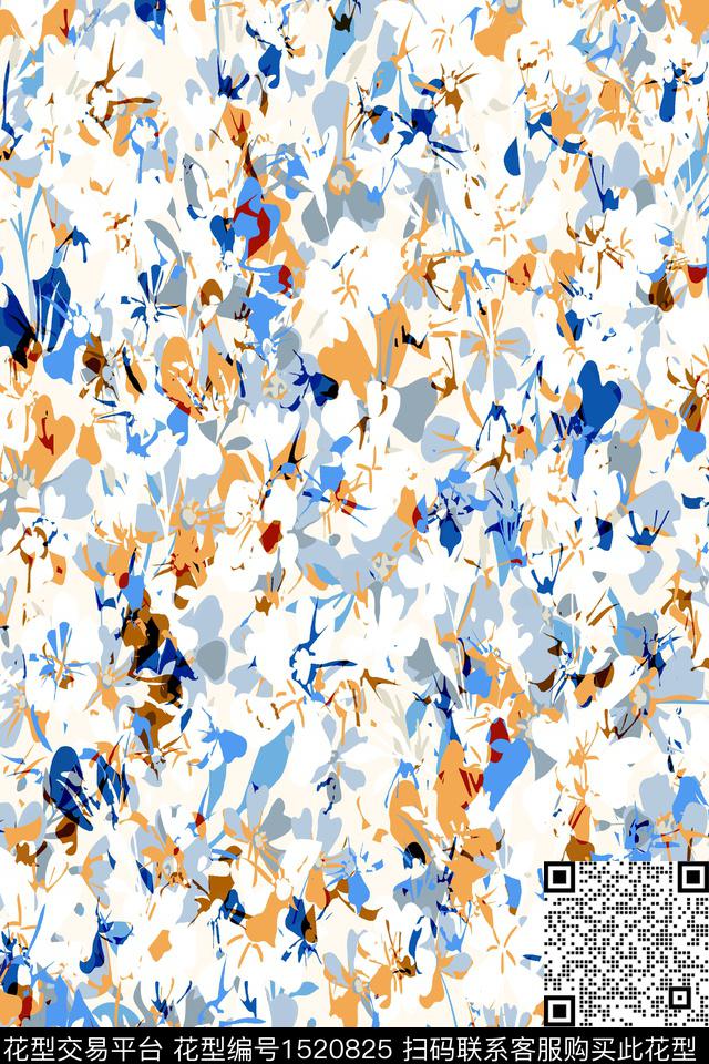 抽象小清新抽象花卉数码印花华亿平台下载（图片编号: 1520825） - 瓦栏（Walan）
