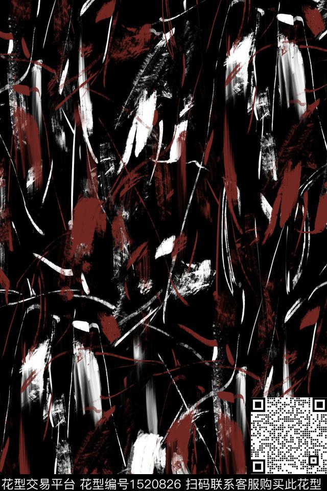 笔触抽象黑底数码印花华亿平台下载（图片编号: 1520826） - 瓦栏（Walan）