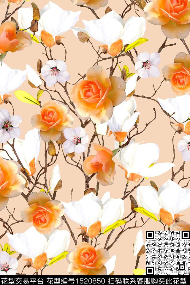 年轻女性小清新花卉数码印花华亿平台下载（图片编号: 1520850） - 瓦栏（Walan）