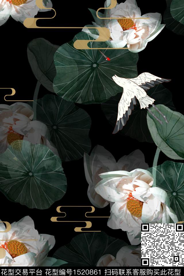 荷花民族风中国风数码印花华亿平台下载（图片编号: 1520861） - 瓦栏（Walan）