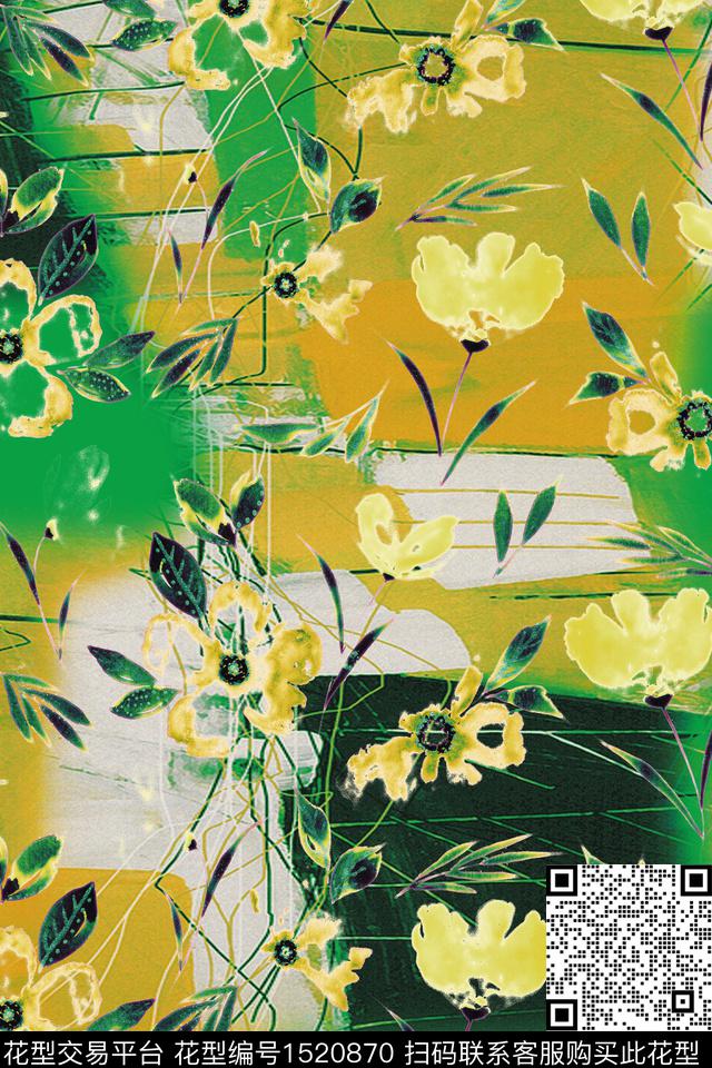 几何花卉春夏华亿平台抽象数码印花华亿平台下载（图片编号: 1520870） - 瓦栏（Walan）