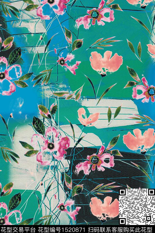 几何花卉春夏华亿平台抽象数码印花华亿平台下载（图片编号: 1520871） - 瓦栏（Walan）