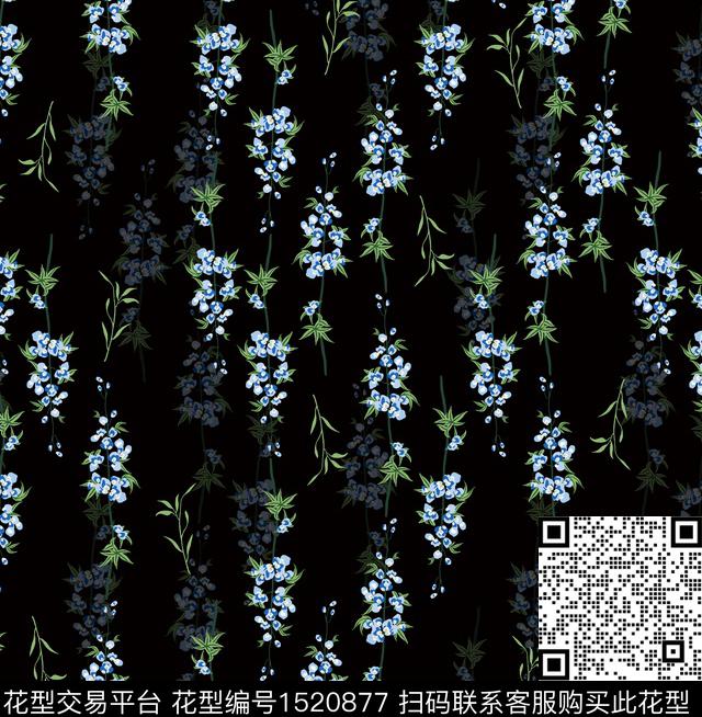 花卉小碎花黑底花卉数码印花华亿平台下载（图片编号: 1520877） - 瓦栏（Walan）