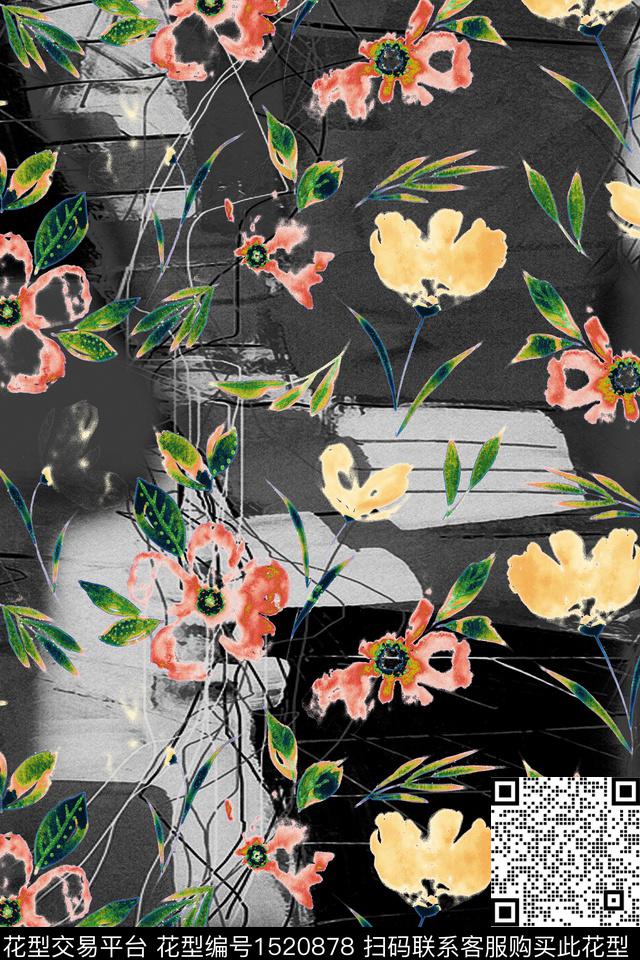 几何花卉春夏华亿平台抽象数码印花华亿平台下载（图片编号: 1520878） - 瓦栏（Walan）