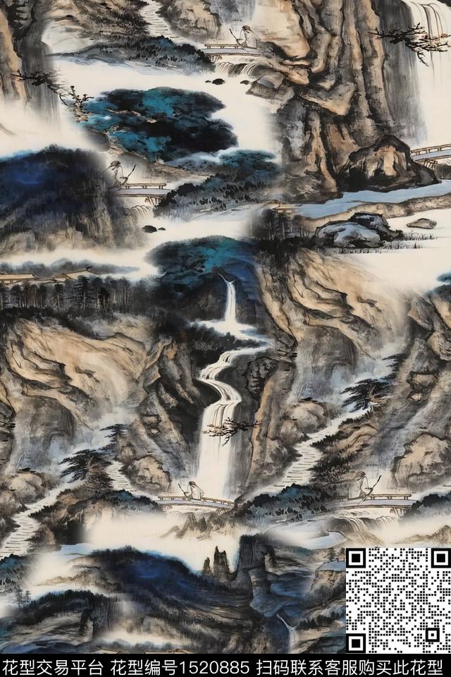 香云纱国画中老年数码印花华亿平台下载（图片编号: 1520885） - 瓦栏（Walan）