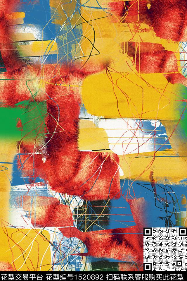 肌理抽象线条数码印花华亿平台下载（图片编号: 1520892） - 瓦栏（Walan）