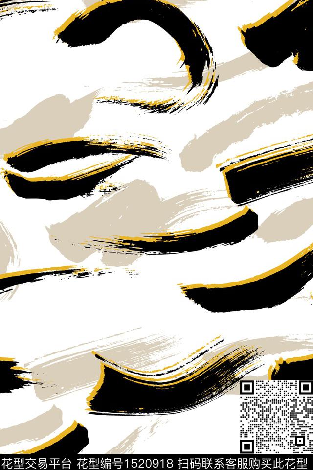 黑白条纹笔触大牌风数码印花华亿平台下载（图片编号: 1520918） - 瓦栏（Walan）
