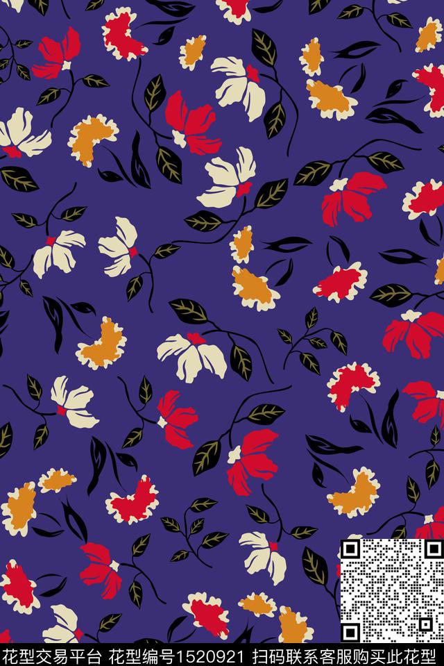 满版散花纯底花朵矢量花卉传统印花华亿平台下载（图片编号: 1520921） - 瓦栏（Walan）