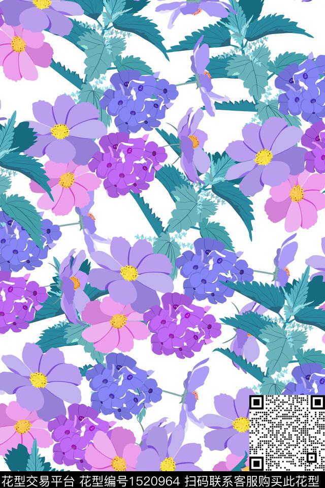 女装花卉清爽底花卉数码印花华亿平台下载（图片编号: 1520964） - 瓦栏（Walan）