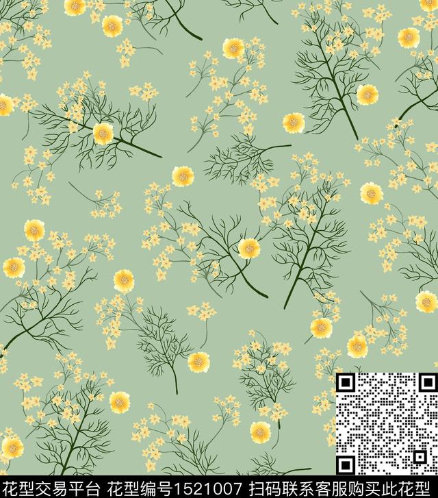 花卉小碎花清爽底花卉数码印花华亿平台下载（图片编号: 1521007） - 瓦栏（Walan）
