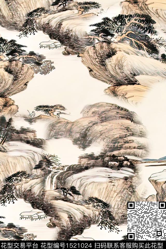 香云纱国画中老年数码印花华亿平台下载（图片编号: 1521024） - 瓦栏（Walan）