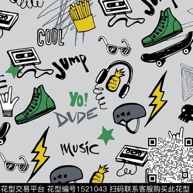 涂鸦趣味搞怪传统印花华亿平台下载（图片编号: 1521043） - 瓦栏（Walan）