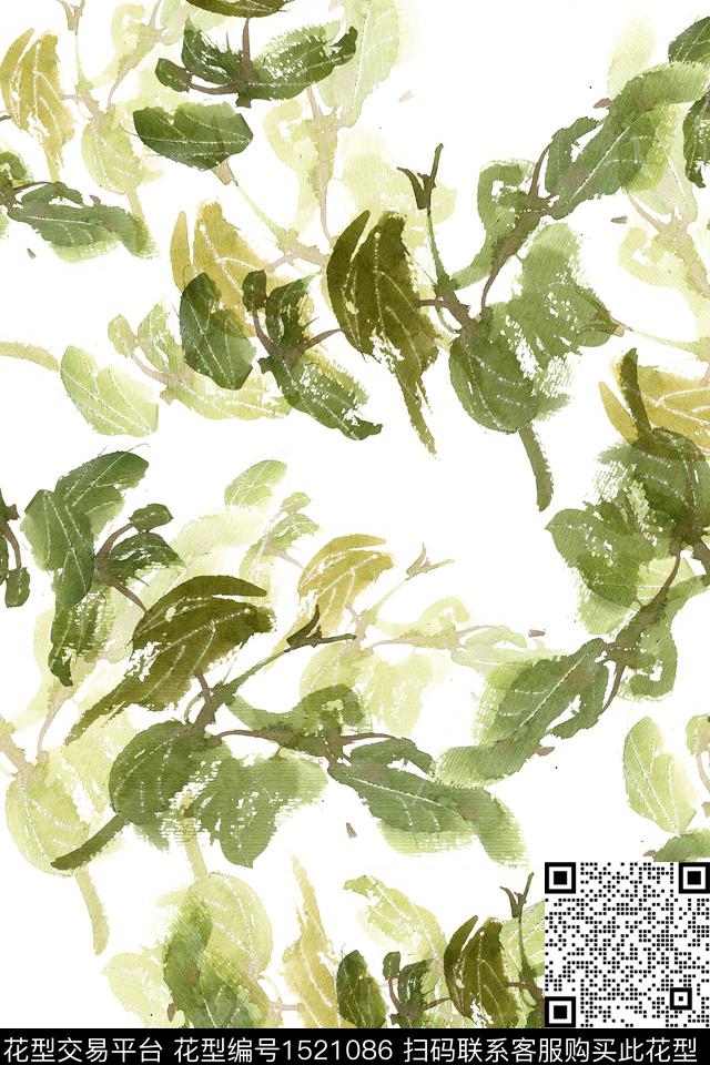 绿植树叶花卉大牌风数码印花华亿平台下载（图片编号: 1521086） - 瓦栏（Walan）