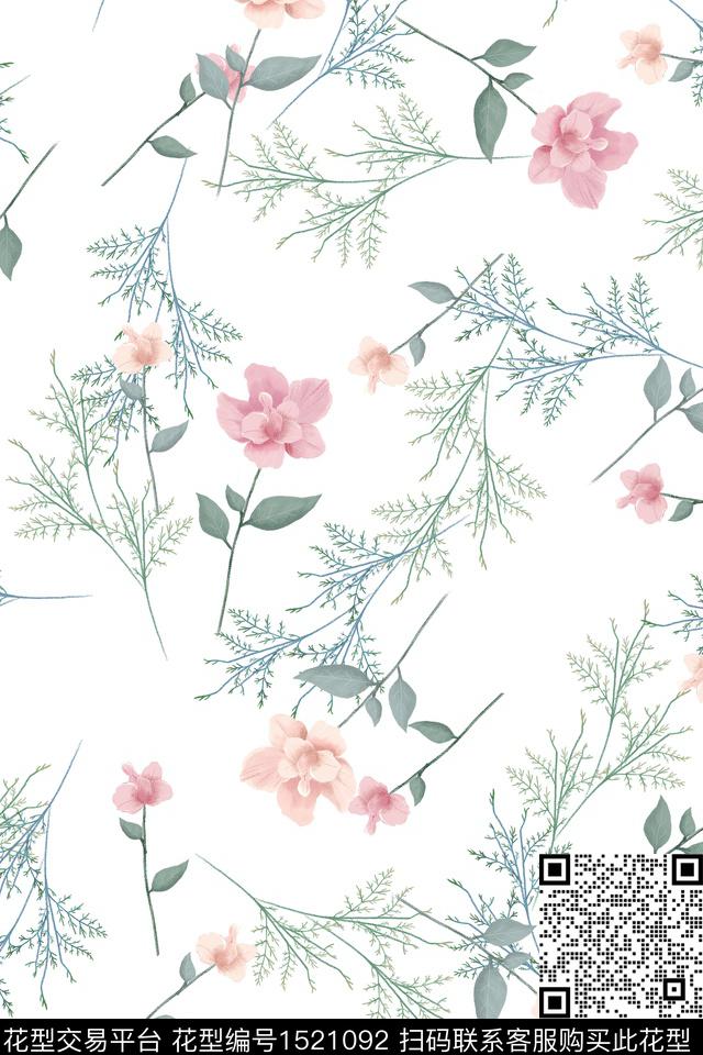 花卉大牌风小清新数码印花华亿平台下载（图片编号: 1521092） - 瓦栏（Walan）