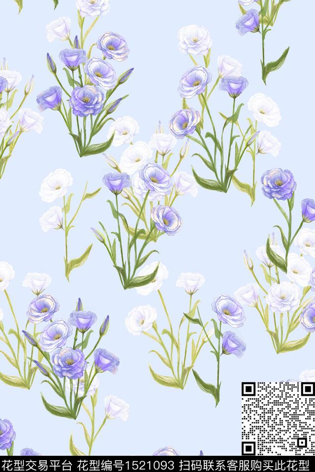 花卉小清新清爽底花卉数码印花华亿平台下载（图片编号: 1521093） - 瓦栏（Walan）