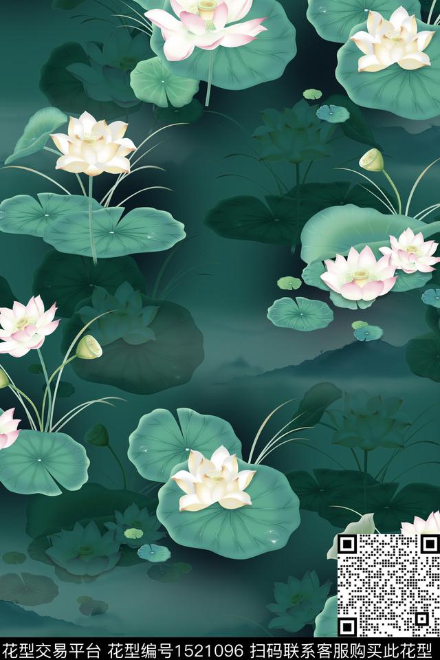 荷花真丝中老年数码印花华亿平台下载（图片编号: 1521096） - 瓦栏（Walan）